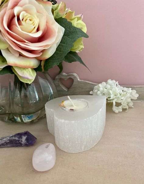 Selenite Herat Shaped Candle Holder